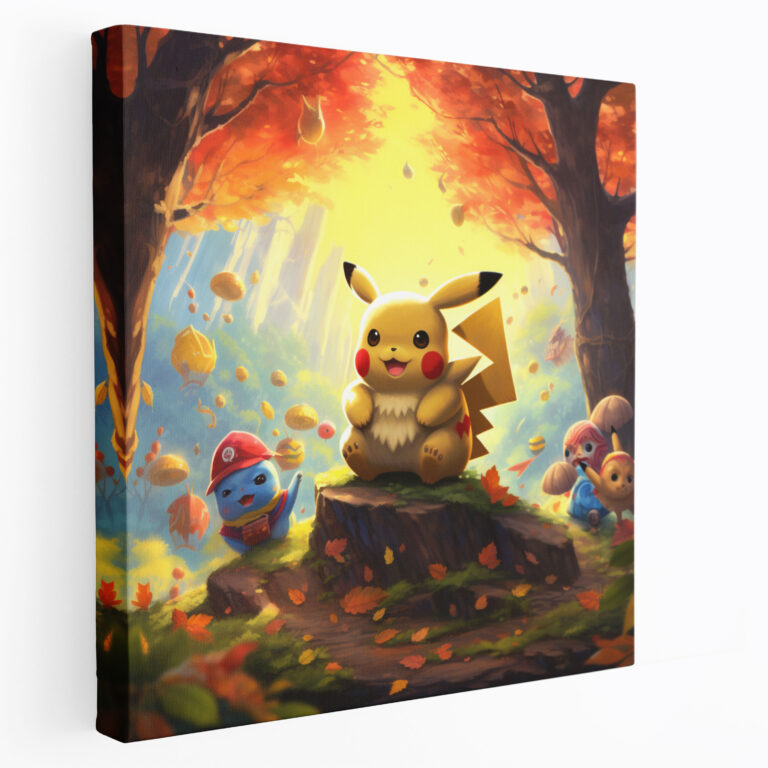 Pokemon Duvar Dekorasyonu - Pikachu ve Arkadaşları Sonbahar Ormanında - Pokemon Dijital Tablo Sonbahar Renkleri