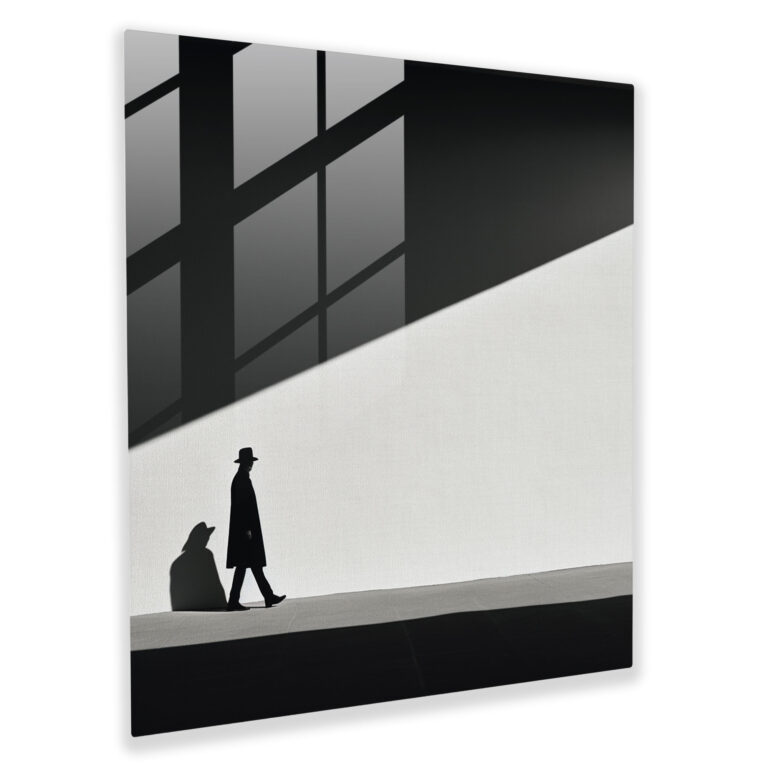 Gölge İçinde Minimalist Esrarengiz Figür Cam Tablo - Pulp Fiction Gölgeler Gerilim Modern Sanat