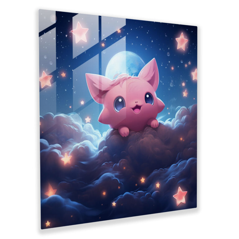 Jigglypuff Rüyaları Cam Tablo - Pokemon Duvar Dekorasyonu Gerçeküstü Dijital Tablo Cam Tablo