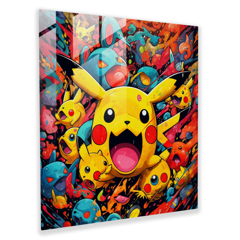 Pokemon Cam Tablo: Pikachu Pop Sanat Koleksiyonu - Pokemon Ev Dekorasyonu Canlı Renkler Pop Sanat İllüstrasyonu
