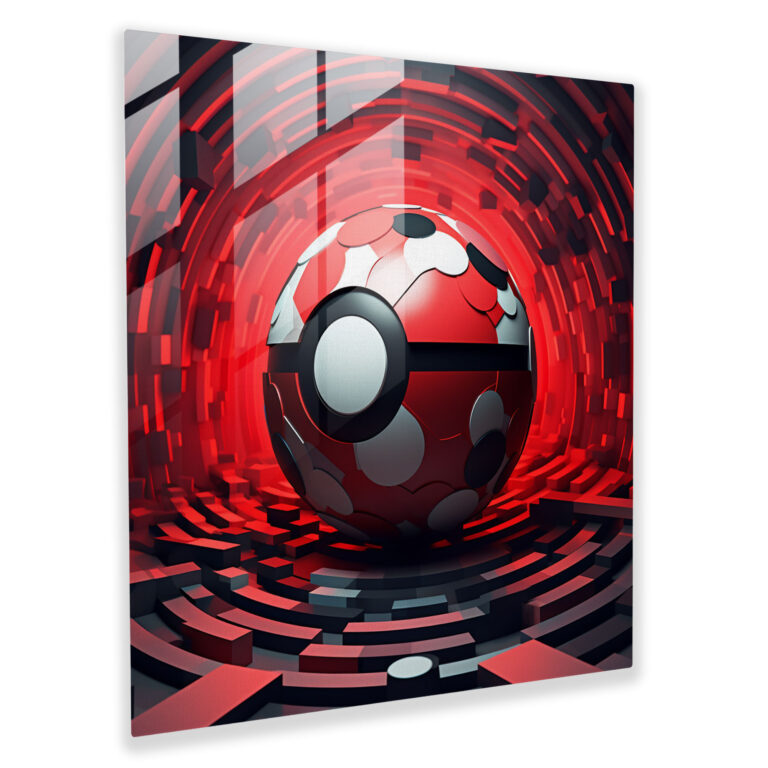 Pokeball Geometrik Cam Tablo - Pokemon Pokeball Cam Duvar Sanatı Duvar Dekorasyonu