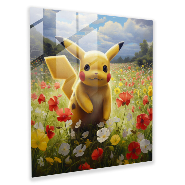 Pikachu Yağlı Boya Cam Tablo - Pokemon Ev Dekorasyonu Doğa Cam Duvar Sanatı
