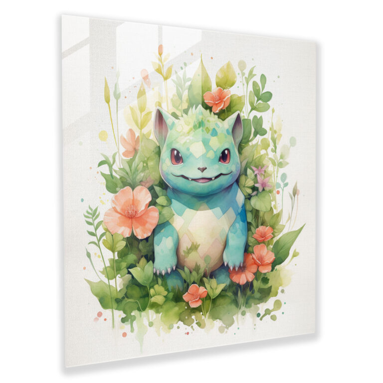 Pokemon Cam Tablo - Suluboya Bulbasaur - Pokemon Cam Sanatı Çiçek Açan Çiçekler Bulbasaur