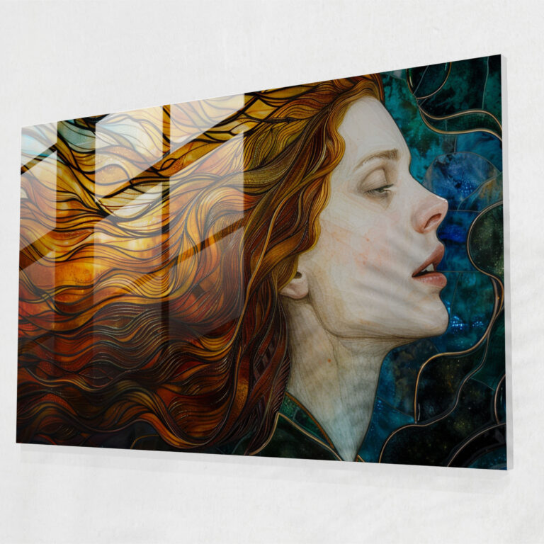 Akacak Saçlı Kadın Cam Sanatı - Ön-Raphael Kardeşlik Cam Duvar Sanatı Cam Tablo Modern Sanat