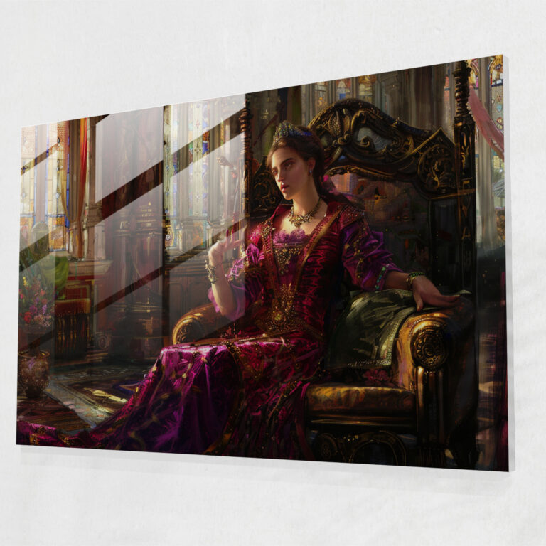 Regal Queen Cam Tablo - Pre-Raphaelite Brotherhood Duvar Dekorasyonu Cam Sanatı Cam Tablo