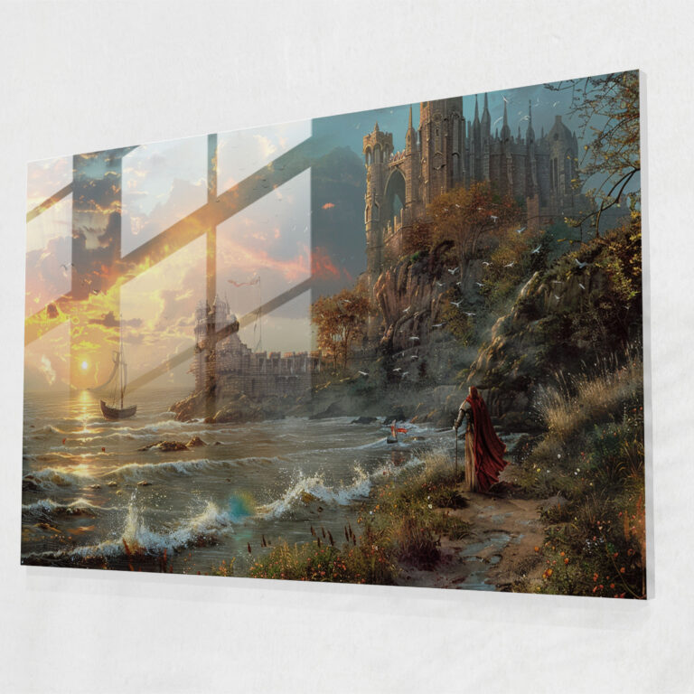 Deniz Kıyısındaki Kale Cam Tablo - Pre-Raphaelite Kardeşlik Modern Sanat Cam Duvar Sanatı Ev Dekorasyonu