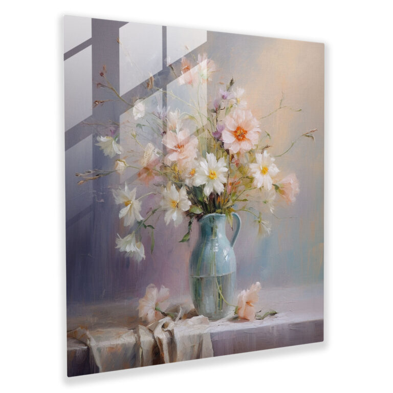 Pastel Çiçekler Cam Tablosu - Pastel Huzurlu Vazo Yumuşak