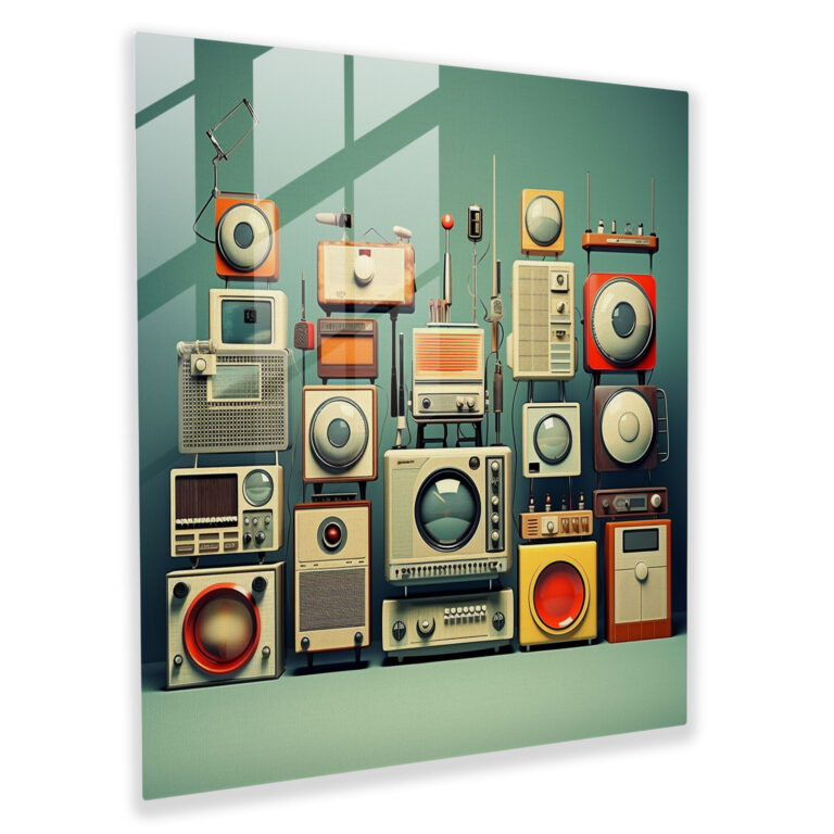 Retro Teknoloji Cam Tablo - Retro Modern Sanat Cam Tablo Ev Dekorasyonu