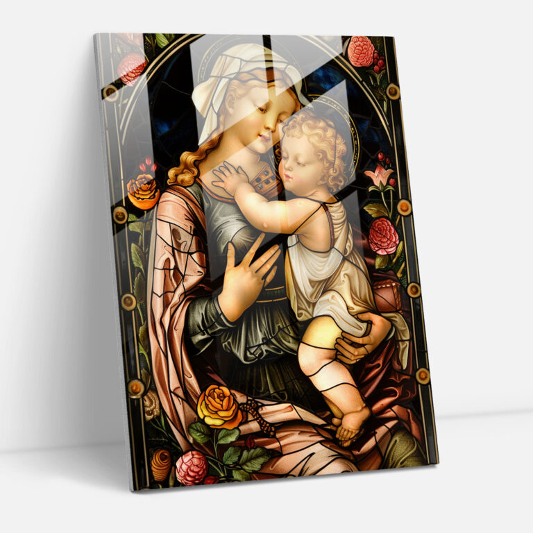 Raffaello Sanzio Madonna ve Çocuk Cam Tablo Sanatı - Modern Sanat Cam Sanatı Ev Dekorasyonu