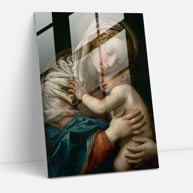 Raffaello Sanzio'nun Madonna ve Çocuk Cam Tablosu - Duvar Dekorasyonu Cam Duvar Sanatı