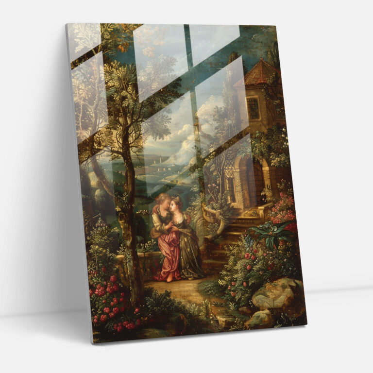 Romantik Bahçe Cam Tablo - Raffaello Sanzio Modern Sanat Ev Dekorasyonu
