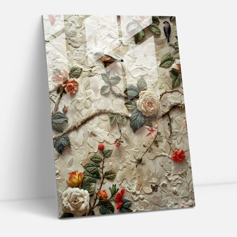 Raffaello Sanzio Duvar Dekorasyonu - Floral Motifler Cam Tablo