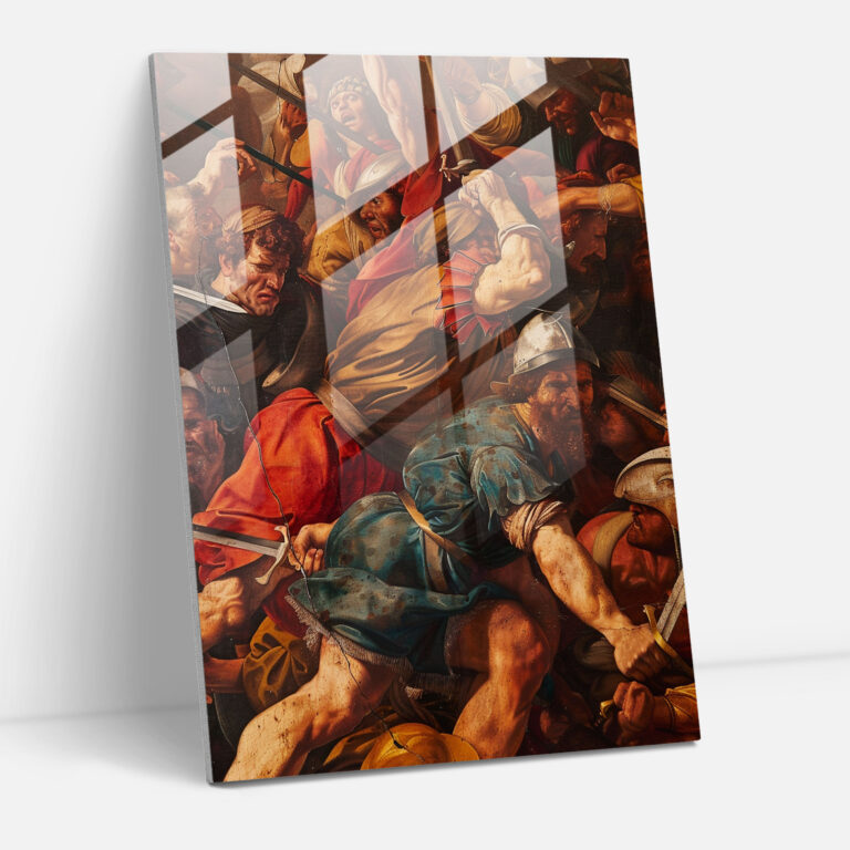Raffaello Sanzio Cam Tablo Modern Sanat - Raffaello Sanzio Tarihi Savaş Sahnesi Cam Sanatı