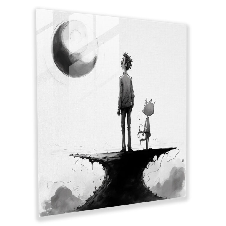 Düşünceli Çizgiler Cam Tablo - Rick ve Morty Cam Duvar Sanatı - Ev Dekorasyonu - Duvar Dekoru - Cam Sanat - Modern Sanat Eseri.