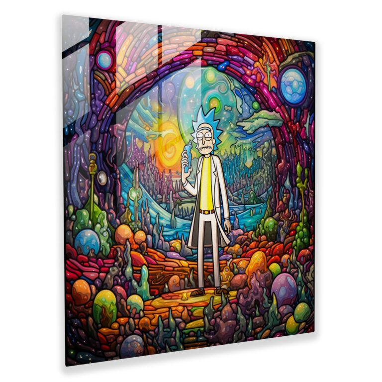 Renkli Cam Mozaik Tablo - Rick ve Morty Uzay Temalı Duvar Dekorasyonu