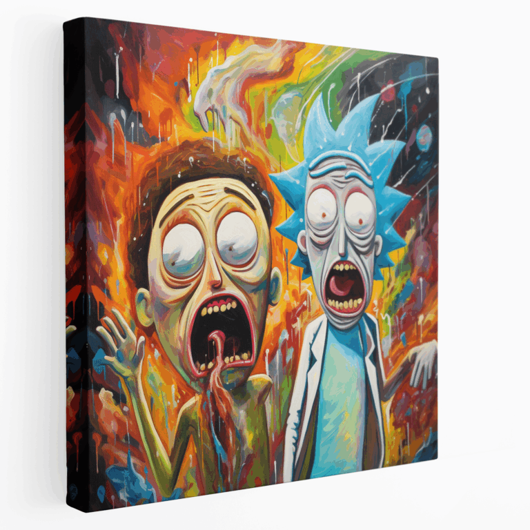 Abstract Expressionist Rick ve Morty Kanvas Tablo Baskısı
