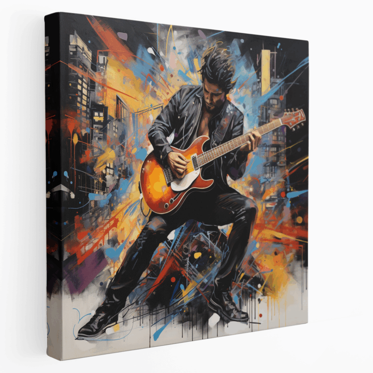 Şehir Grafiti Gitarist Kanvas Tablo
