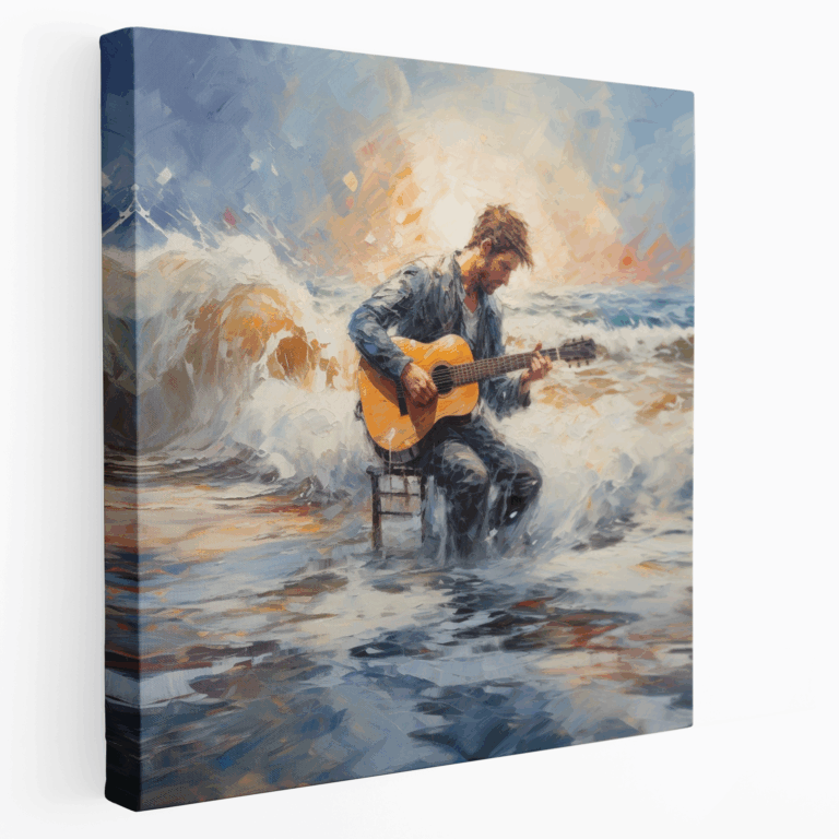 Deniz Kenarı Gitarist Manzara Kanvas Tablo