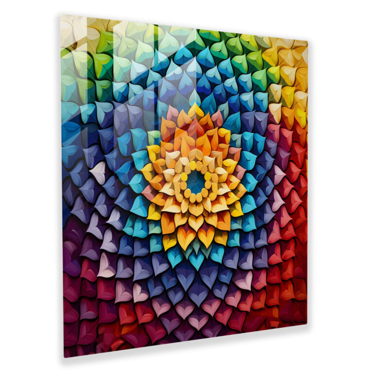 Yedi Renkli Geometrik Cam Tablo - Duvar Dekorasyonu Detaylara Özen Modern Sanat