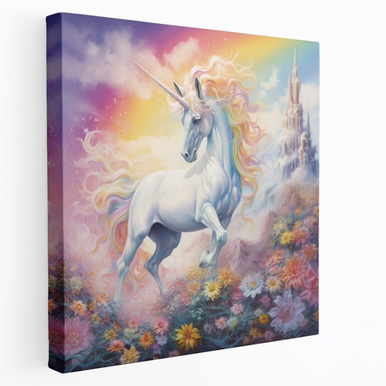 Renkli Unicorn Kanvas Tablo - Renkli Fantezi Pastel Çizim Sihirli