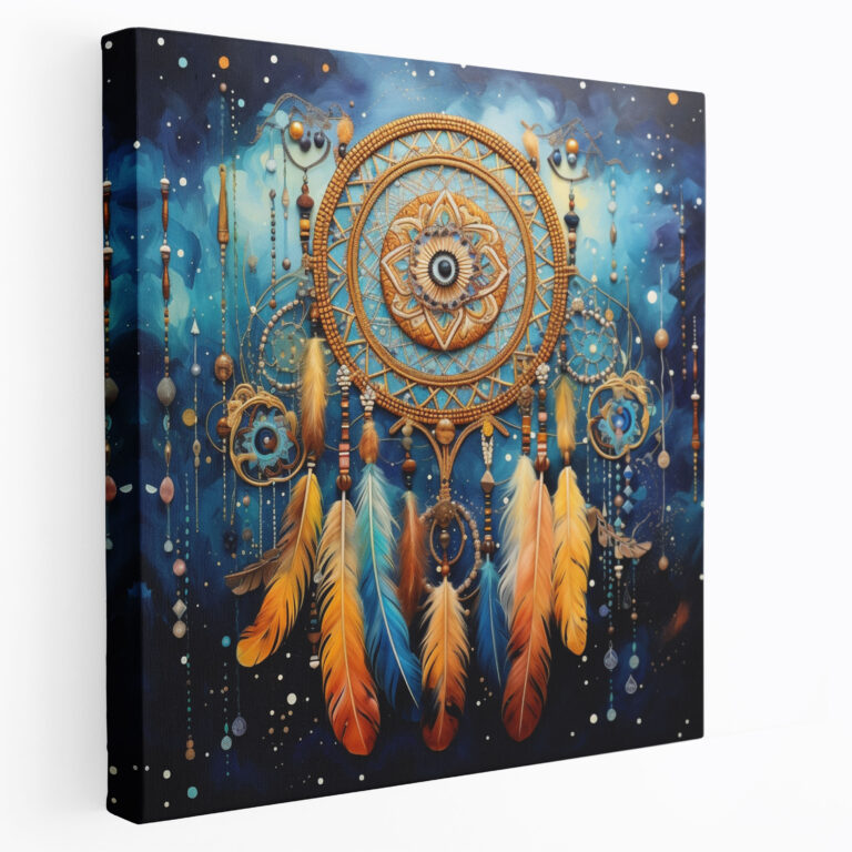 Kızılderili Kanvas Tablo - Boncuk İşlemeli Dreamcatcher Duvar Sanatı - Kızılderili Kanvas Duvar Sanatı Ev Dekorasyonu