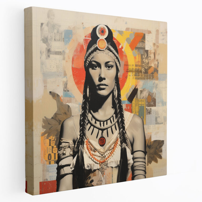 Kırmızı Amerikan Kanvas Tablo - Vintage Yerli Amerikan Koleksiyonu - Kırmızı Amerikan Tribal Desenler Kanvas