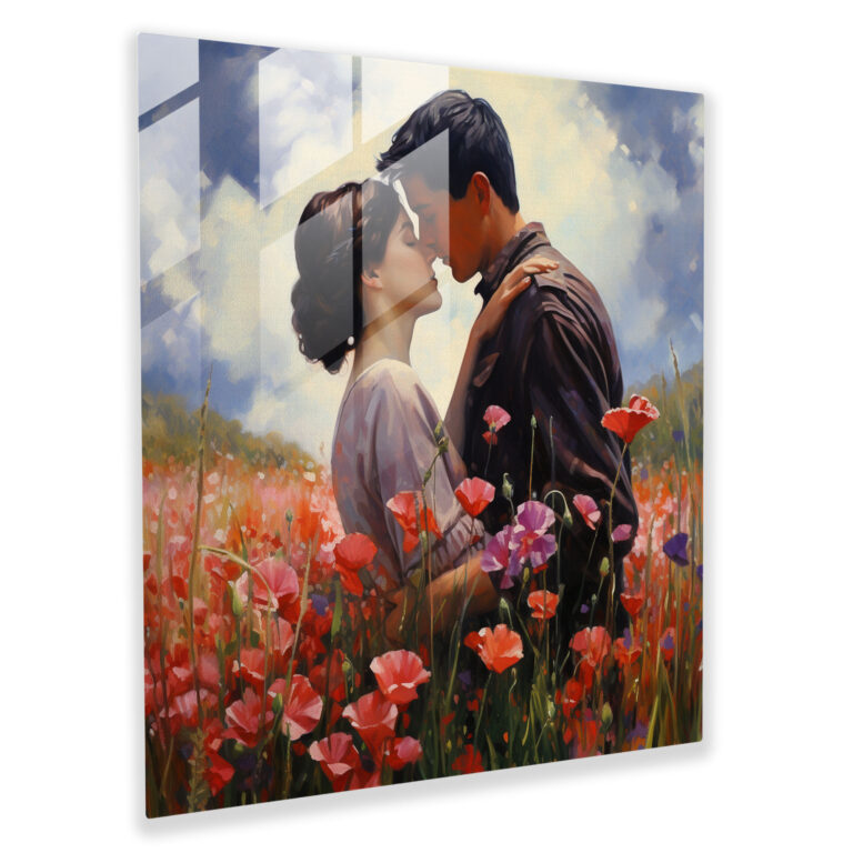 Romantik Yağlı Boya Cam Tablo - Romantik Yakınlık Cam Sanat Klasik Yağlı Boya