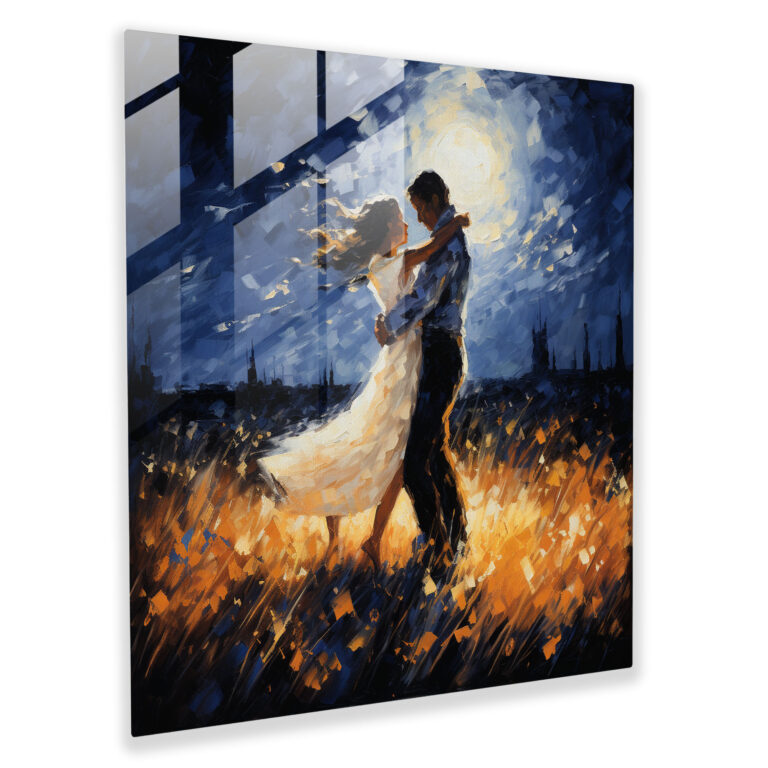 Romantik Ay Işığında Dans Cam Tablo - Modern Sanat Ay Işığında Romantik