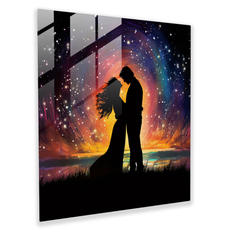 Romantik Yıldızlı Gece Cam Tablo - Modern Sanat Aşk