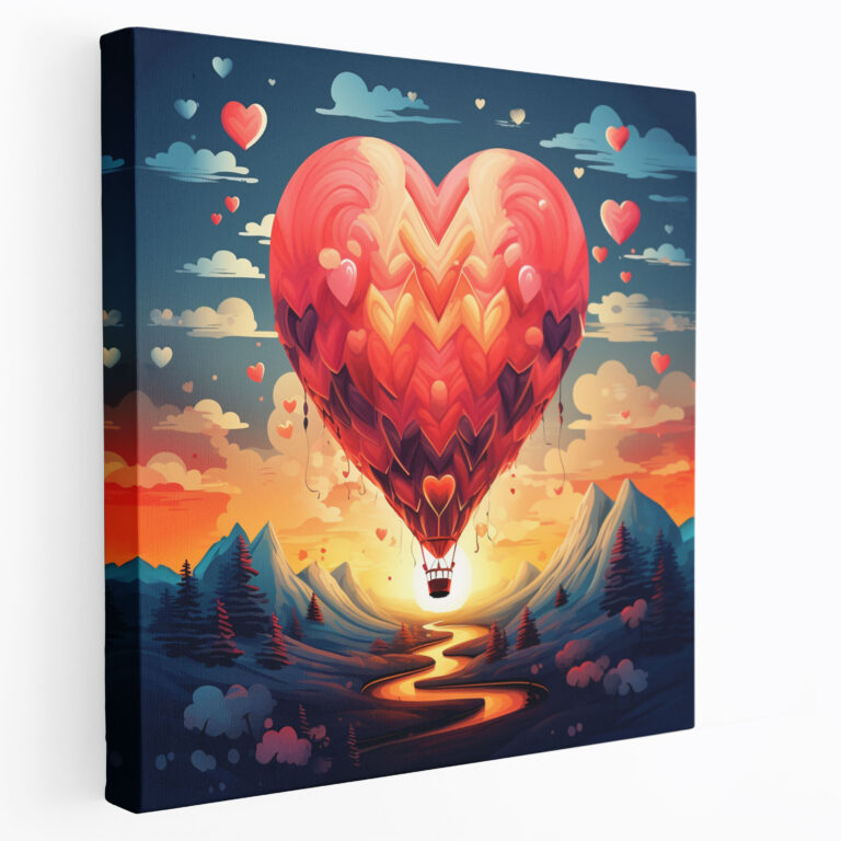 Romantik Sıcak Hava Balonu Duvar Sanatı - Romantik Sıcak Hava Balonu Macera Kanvas Tablo Sanatı