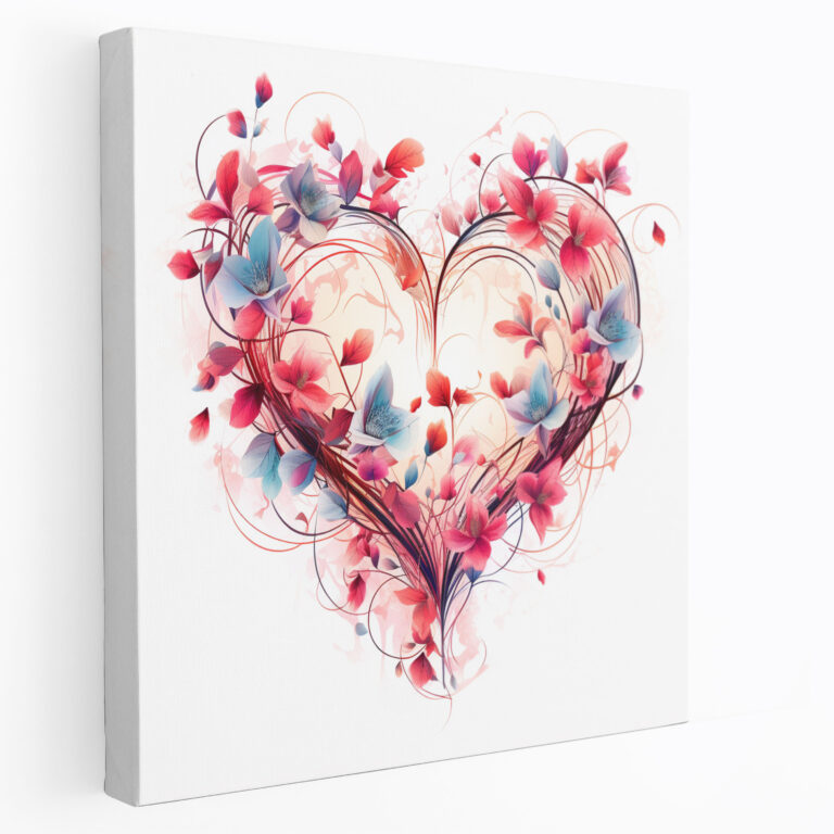 Çiçeklerin Romantik Kalpler Duvar Sanatı - Romantik Duvar Dekorasyonu Aşk Kalpler