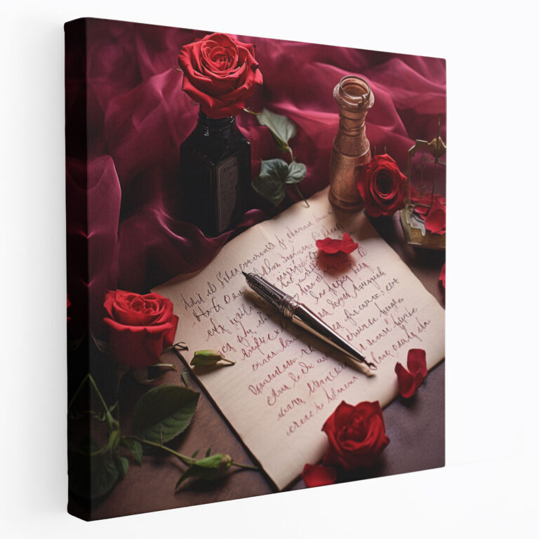 Romantik Hat Kanvas Tablo - Aşk Mektubu Nostalji Romantik Tema