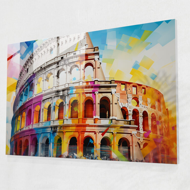 Colosseum Enerji Cam Tablo - Geometrik Soyut Sanat - Roma Cam Tablo Cam Duvar Sanatı Ev Dekorasyonu