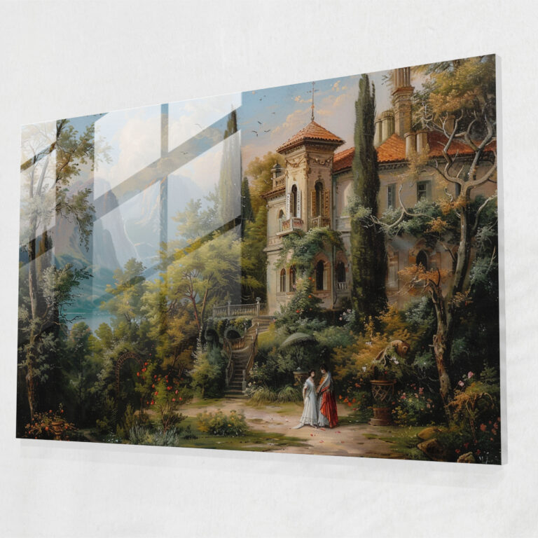 Romantik Rococo Cam Tablo Aşıklar Bahçesi - Rococo Tarzı Tablo Ev Dekorasyonu Bahçe