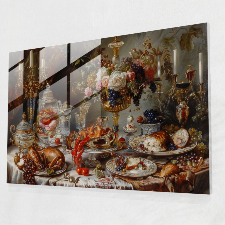 İhtişamlı Rococo Cam Sanatı Süslü Ziyafet - Rococo Tarzı Tablo Duvar Dekorasyonu