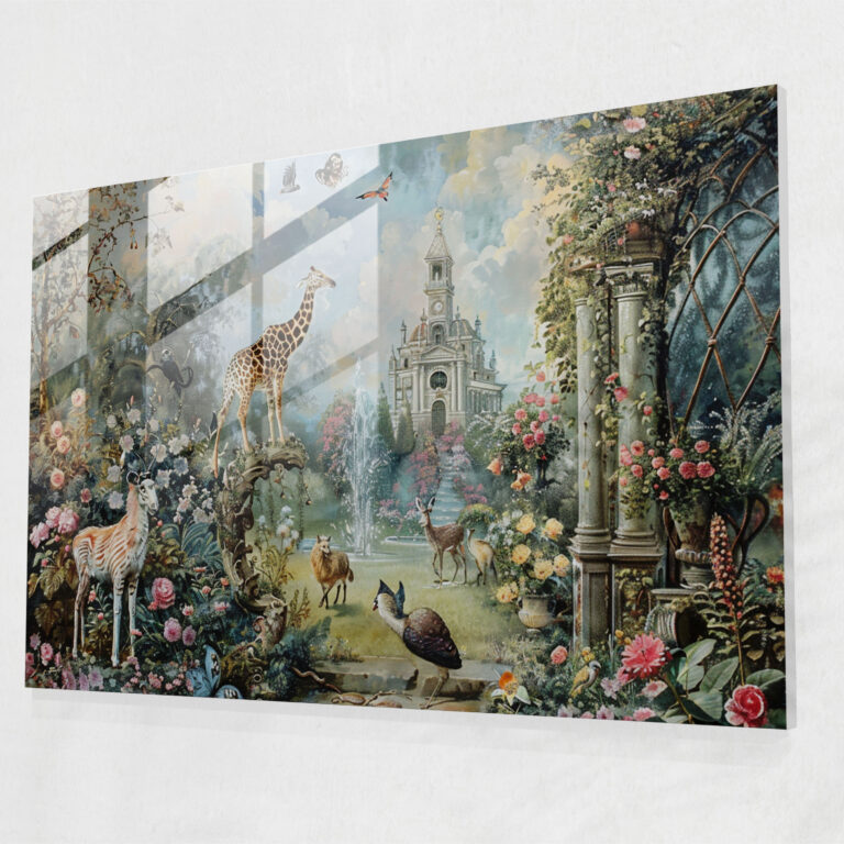 Oyuncu Rococo Cam Sanatı Capcanlı Bahçe Manzarası - Rococo Stil Tablo Cam Sanat Duvar Dekorasyonu