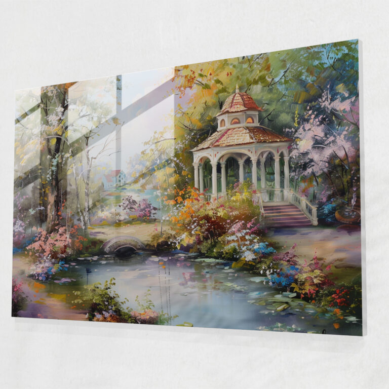 Romantik Bahçe Rokoko Tarzı Tablo - Cam Tablo Pastel Renkler Modern Sanat