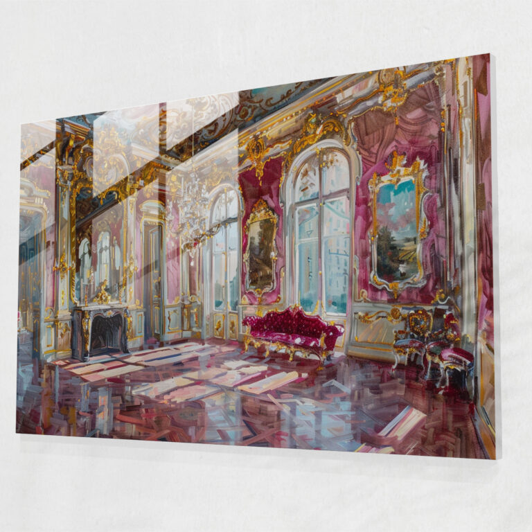 Altın Rococo Tarzı Cam Sanatı - Rococo Tarzı Tablo Cam Duvar Sanatı Modern Sanat