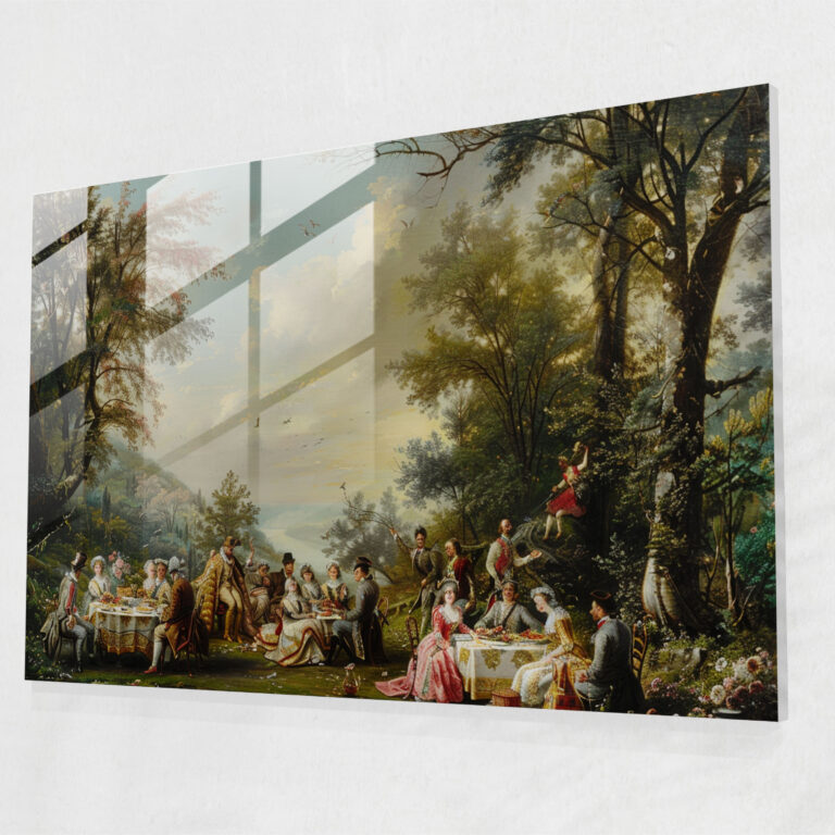 Picnic Rococo Tarzı Cam Tablo - Rococo Tarzı Tablo Cam Duvar Sanatı Duvar Dekorasyonu Cam Sanatı