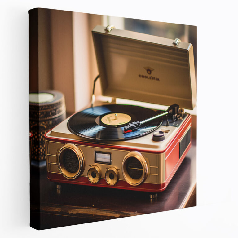 Retro Duvar Dekorasyonu: Retro Plak Çalar - Kanvas Vinil Kayıtlar