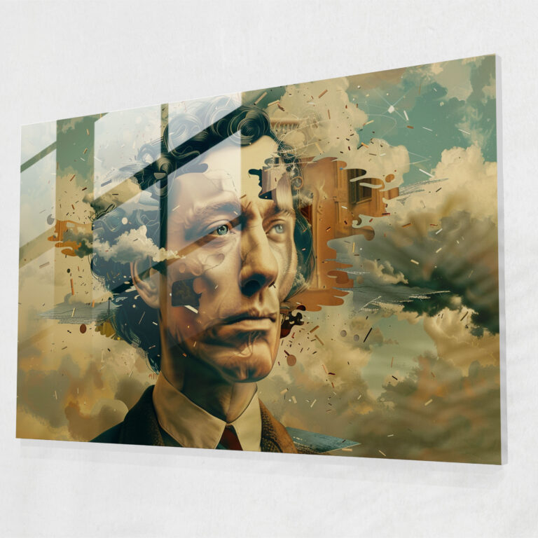 Sürrealist Dali Portre Cam Tablo - Salvador Dali Sürrealizm Cam Sanatı