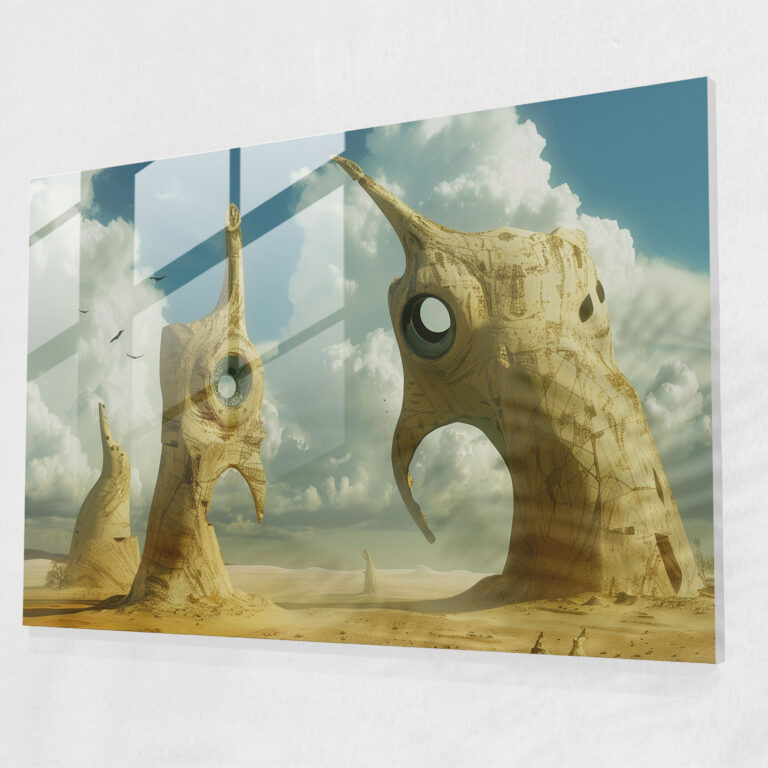 Dali Çöl Manzarası Cam Duvar Sanatı - Salvador Dali Cam Duvar Sanatı Sürrealizm Duvar Dekorasyonu