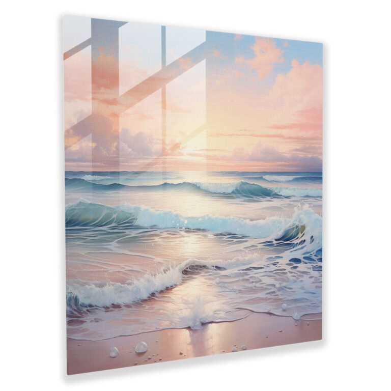 Deniz Manzaralı Pastel Cam Tablo - Deniz Manzarası Cam Duvar Sanatı Cam Tablo