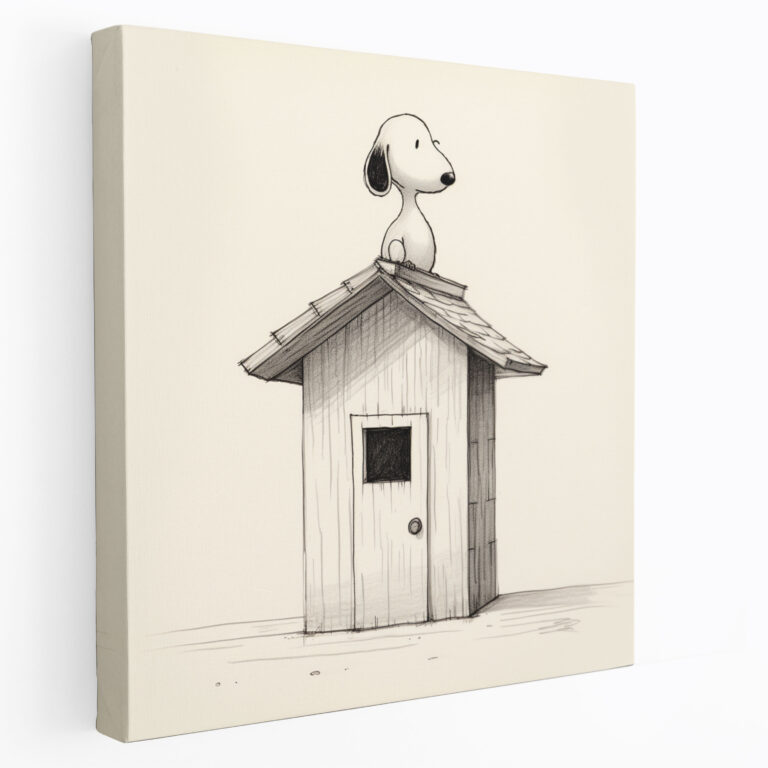 Snoopy Duvar Sanatı - Minimalist Siyah Beyaz Kanvas Tablo - Ev Dekorasyonu