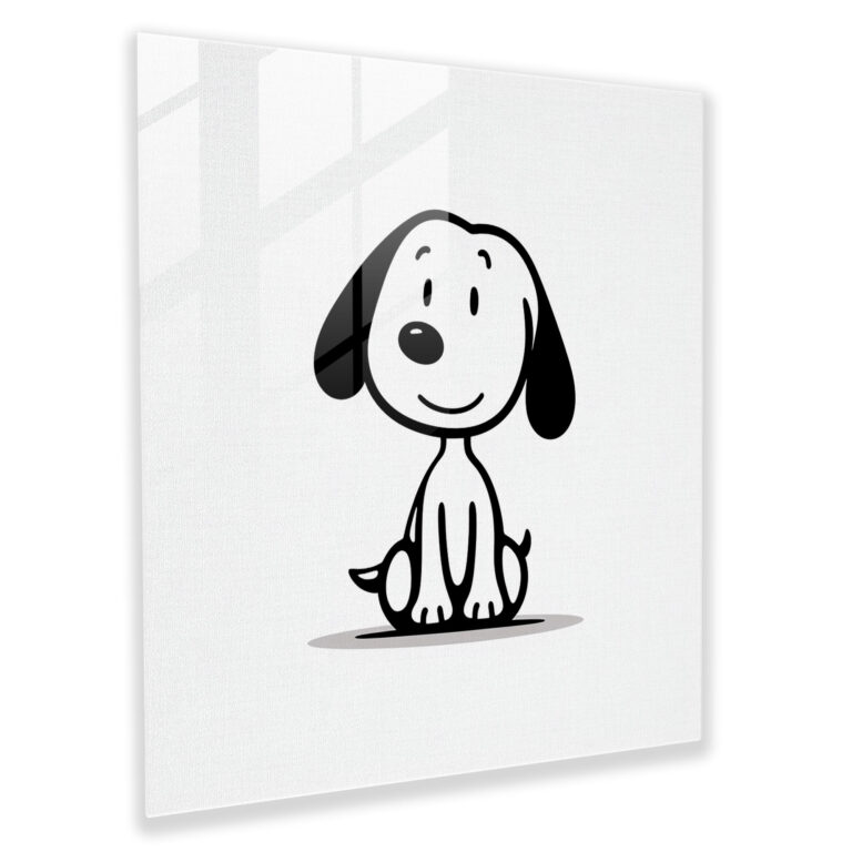 Minimal Snoopy Cam Tablo - Snoopy Temiz Beyaz Arka Plan Ev Dekorasyonu