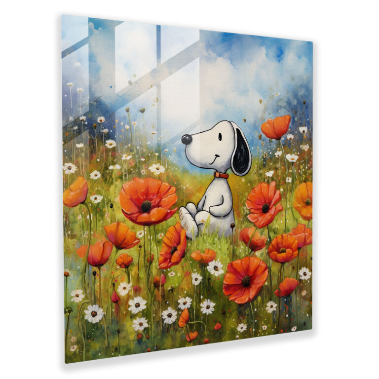 Sulu Boya Snoopy Cam Tablo - Duvar Dekorasyonu Eğlenceli Ev Dekorasyonu