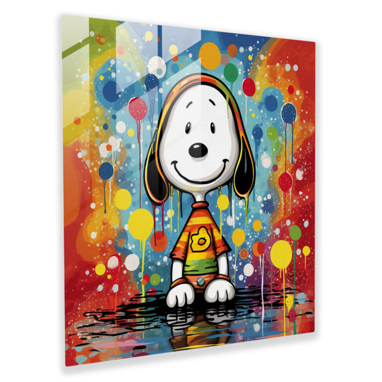 Snoopy Çağdaş Grafik Cam Tablo - Duvar Dekorasyonu Ev Dekorasyonu Renkli Desenler