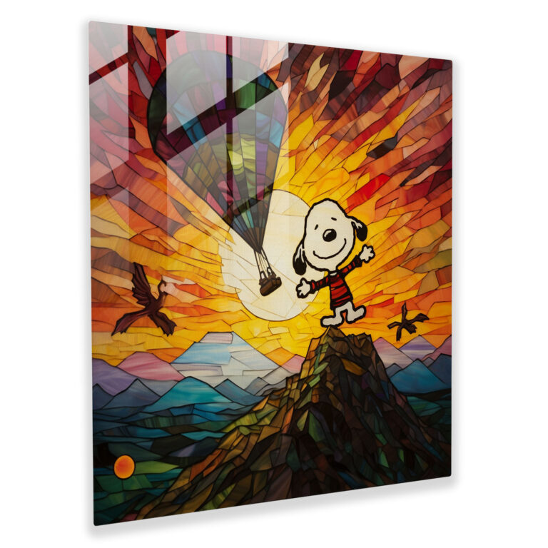 Snoopy Günbatımı Vitray Sanatı - Günbatımı Gökyüzü Vitray Cam Tablo
