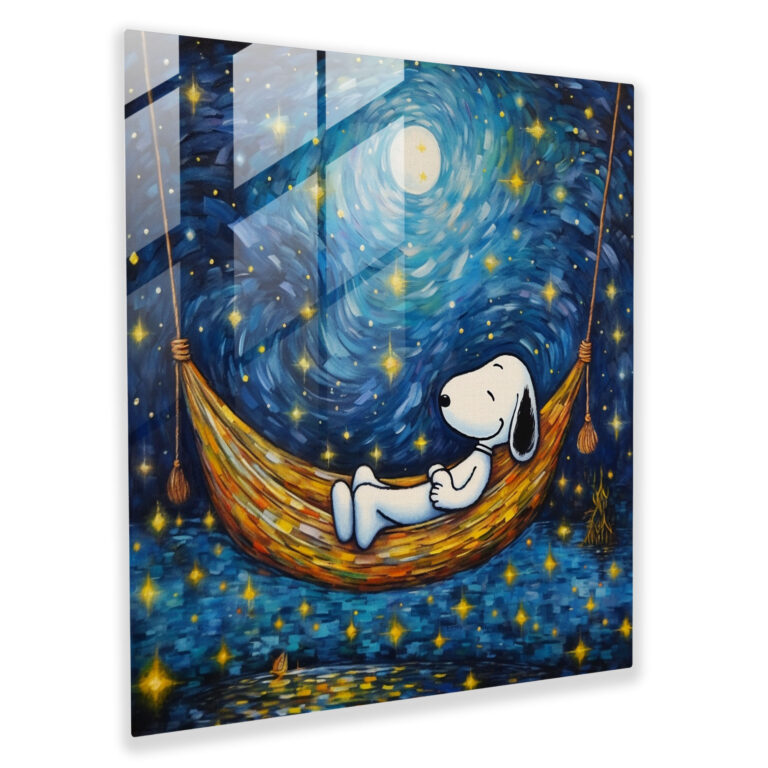 Snoopy Yıldızlı Gece Cam Tablo - Huzur ve Sükûnet