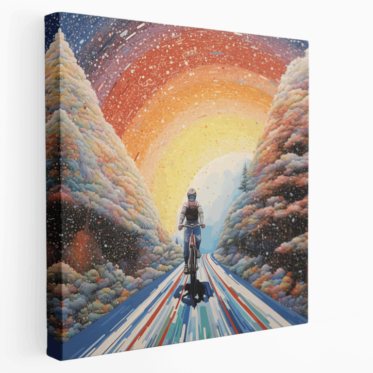 Pointillism Bisikletçi Macerası Kanvas Tablo